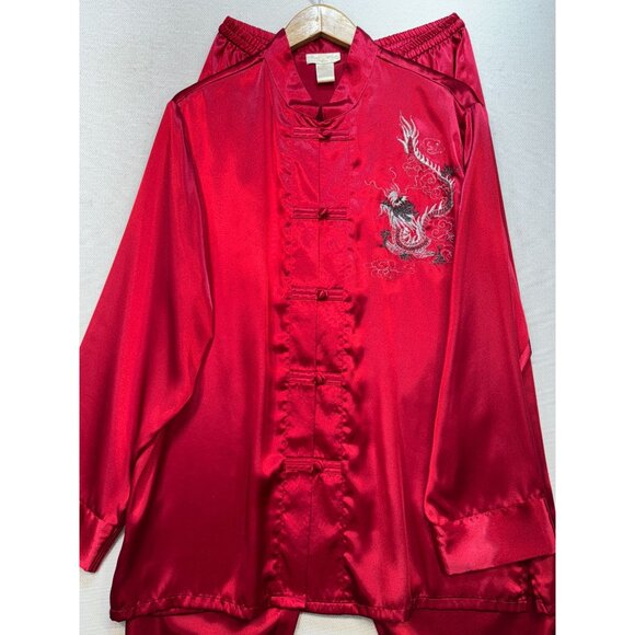 Vintage Inner Most Womens Satin Button Up Pants Pajama Set Size L Red Sleepwear - Picture 5 of 14